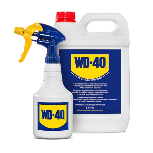 WD-40 Multifunktionsprodukt 5 L Kanister inkl. Zerstäuber – Praktischer Zerstäuber, löst festsitzende Mechaniken & Rost, beseitigt Quietschen, verdrängt Feuchtigkeit, schützt & reinigt