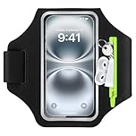 Running Phone Holder, Stretchable Running Armband Phone Holder for Running Sweatproof Mobile Phone Armband with Zipper Pocket for iPhone 17 16 15 14 13 12 Galaxy S25 for Jogging Cycling (Black, 6.8'')