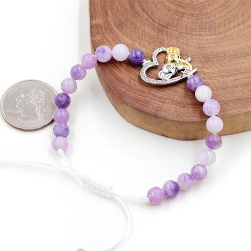 Image of Double Elephant Heart Charm Natural Crystal Bracelet, Treatment Stone Bracelet Calm Stretch Bracelet Women's Stress Relief Gift for Moms I Love You Couple Jewelry
