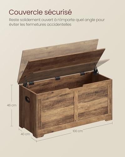 Coffre de rangement à charnières de sécurité VASAGLE marron miel - 6