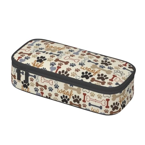Image of Dog Fun Paw Bone Print Pencil Case Organizer Big Capacity Pencil Pouch Stationery With Zipper School Supplies Pencil Bag For Girls Boys Office, j56tsd