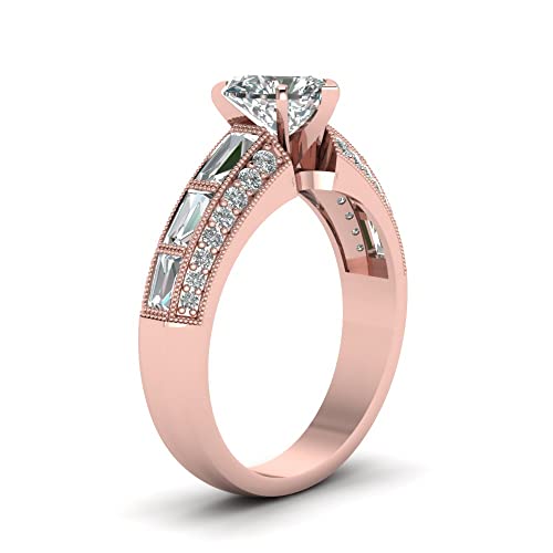 Image of Choose Your Gemstone Edwardian Engagement Ring Rose Gold Plated Heart Shape Vintage Engagement Rings Ornaments Surprise for Wife Symbol of Love Clarity Comfortable US Size 4 to 12