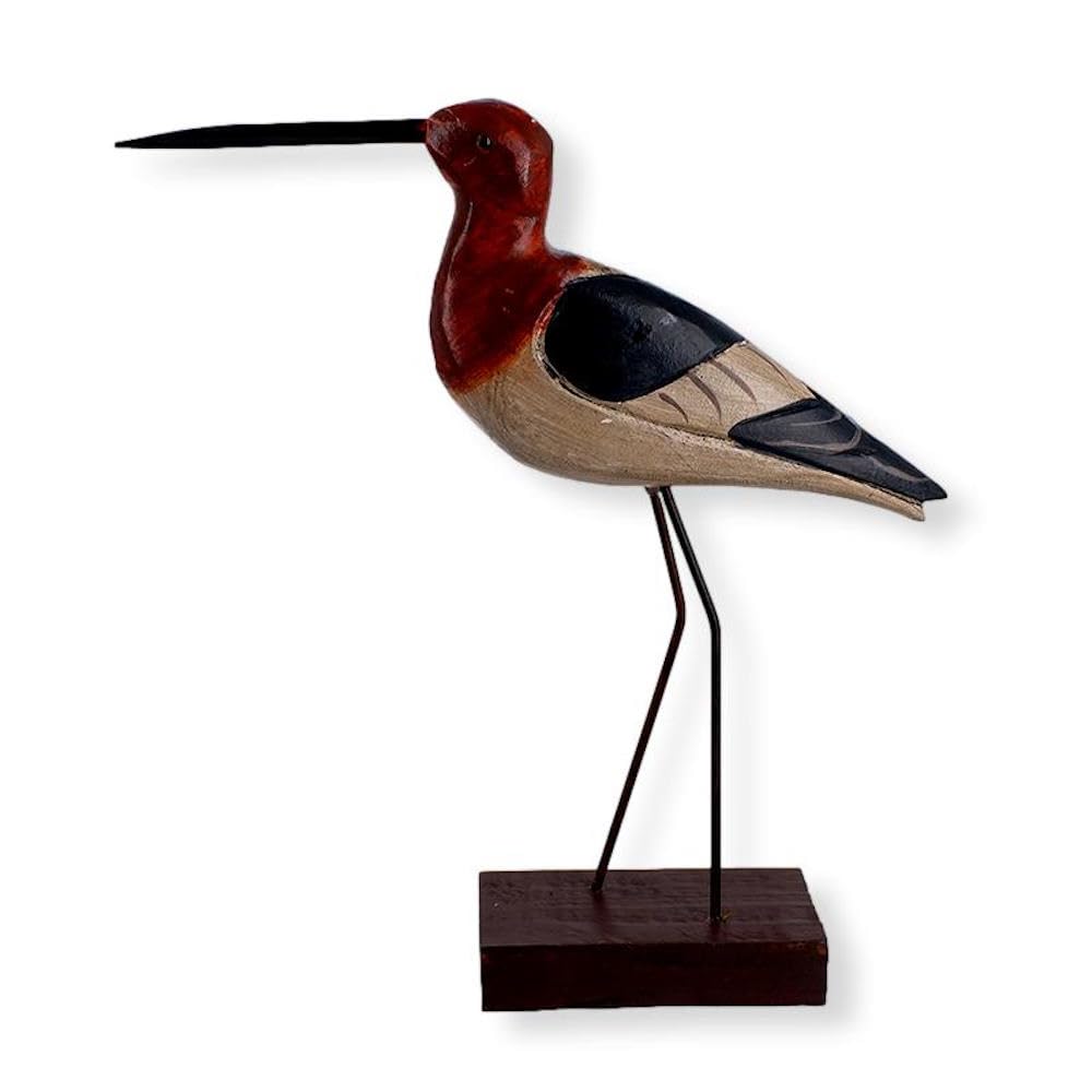 The Bridge Collection 9" Red and Black Sea Bird- Nautical Wood Bird Decor- Coastal Bird Figurine for Mantel- Bird Table Center Piece- Housewarming Gift- Metal Wood Bird Sculpture- Coastal Sculpture