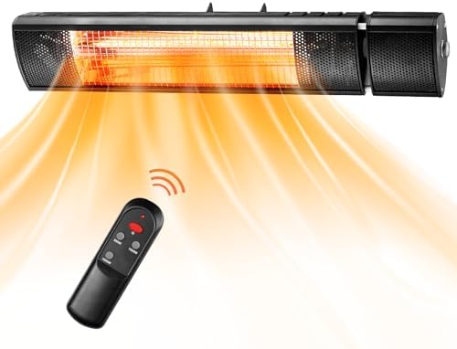 ZIPEAK Electric Patio Heater, 1500W Fast Heating Infrared heater, 3 Heating Modes with Remote, Wall Mounted Carbon Infrared Outdoor heaters for Backyard, Garage, and Decks (Black XD)