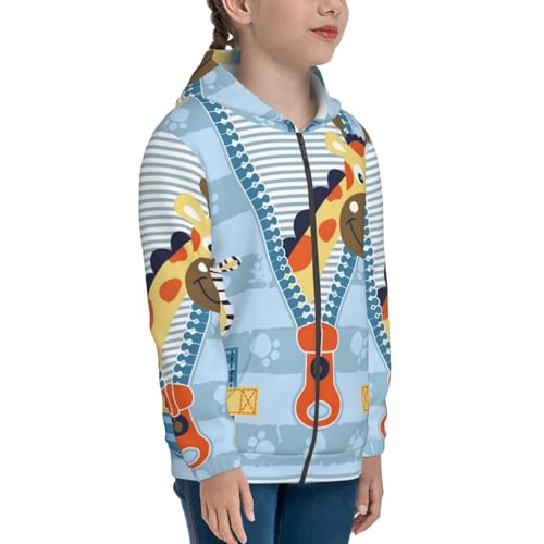 Giraffe Come Out From Zipper Kids Pullover Hoodies Boys Zip Up Sweatshirts Girls Athletic Clothes with Pocket4