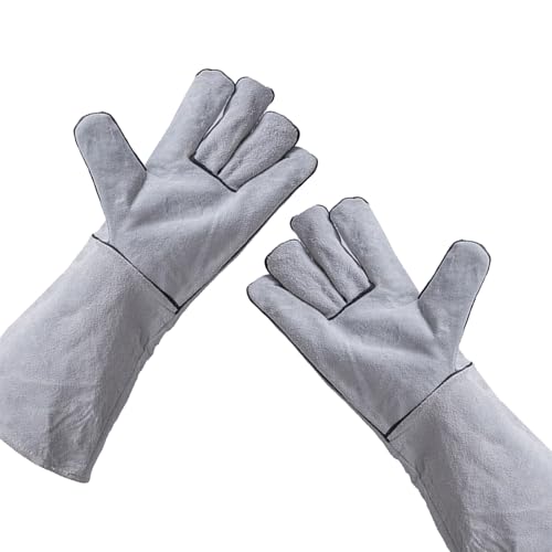 SEIWEI Welding Gloves Heat Resistant Leather Welding Gloves Men Women Welding Protection Gloves for Welding Work, Construction Work, DIY Projects (White)