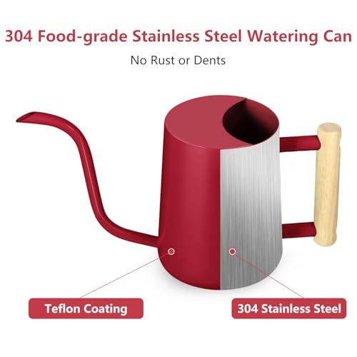 Image of Watering Can Indoor Plants, 35oz Small Stainless Steel Metal Watering Can Modern Decorative Watering Pot with Long Spout for Indoor House Plant Bonsai Garden Flowers (Red)