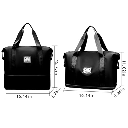 Waterproof Expandable Travel Duffel Bag, Sports Tote Gym Bag, Shoulder Weekender Carry On Overnight Bag For Women