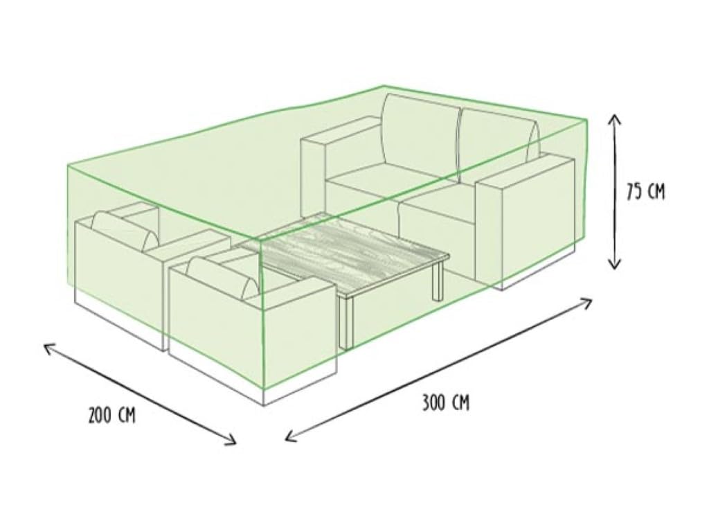 Perel Housse rectangulaire pour salon de jardin 300 x 200 x 75 cm, imperméable et résistante aux UV, bâche robuste pour ensembles extérieurs moyens à grands