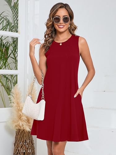 Image of KORSIS Tank Dress for Women Elegant T-Shirt Summer Soft Dresses Sleeveless Swing A Line Vacation Beach Sundress with Pockets
