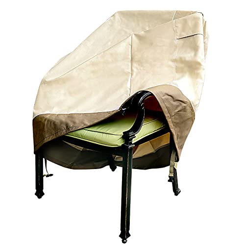 Vanteriam Outdoor High Back Chair Cover, Heavy Duty Waterproof Patio Swivel Chair Covers - Fade Resistant Patio Standard Dining Chair Cover 2 Pack - 26W X 28D X 37.5H Inch Beige & Brown #TOP5