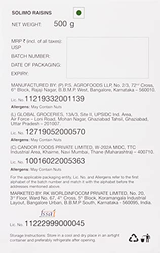 Image of Amazon Brand - Solimo Almonds, 250g With Amazon Brand - Solimo Raisins, 500g