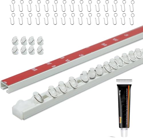 Image of OEOEKHDJ Self Adhesive Curtain Track Ceiling Or Wall, No Drill Curtain Rod, Adhesive Curtain Rod For Windows Cabinet Closet Bathroom Shower Curtain (32 Inch) (32 Inch)