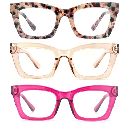 Image of 3 pack style Spring hinge Readers Blue Light Blocking Computer Square Reading Glasses for Women Men