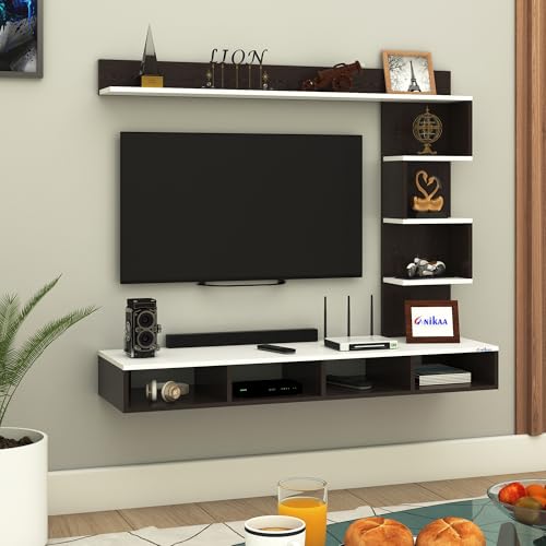 Image of Anikaa Laura Engineered Wood Wall Mount TV Unit /TV Stand /TV Cabinet /TV Entertainment Unit /Set Top Box Stand (Wenge /White) (Ideal for 43 Inch)(D.I.Y)