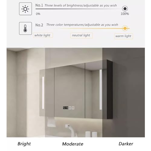 Armario inteligente con espejo de baño antivaho con atenuación ajustable e iluminación LED, elegante solución de almacenamiento de pared para baños modernos