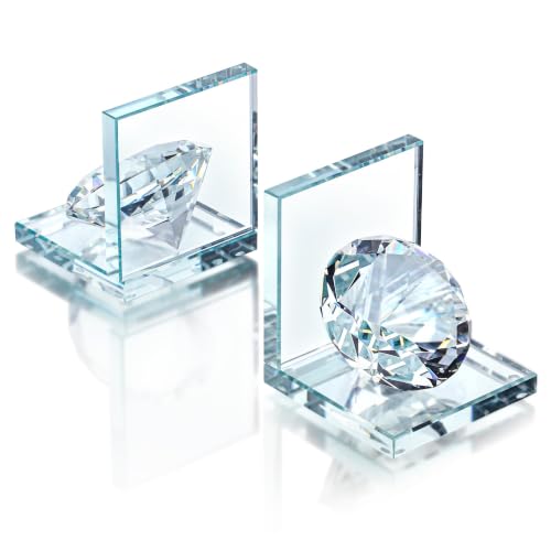 1 Pair Crystal Bookends with 80mm Clear Diamond for Heavy Books