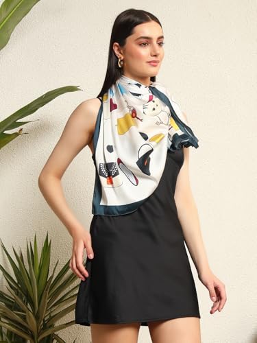 Image of Ravaiyaa - Attitude is everything Women Silk Digital Print Large Square Scarf Breathable Lightweight Neckerchief Printed Headscarf 40 inch x 40 inch Inch