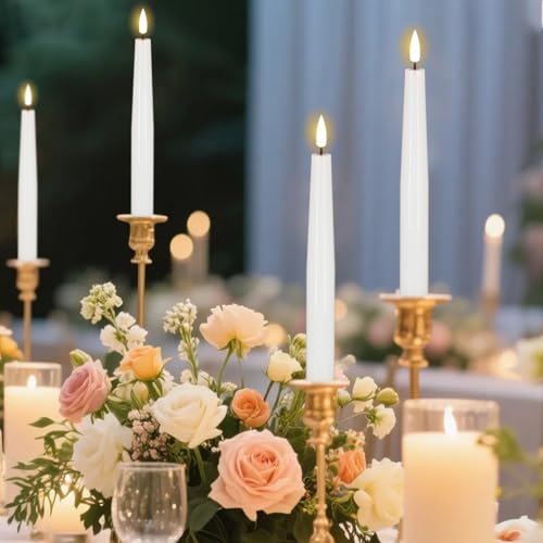 Image of Flameless Taper Candles with Remote, Real Wax LED Taper Candles Battery Operated with 3D Flickering Wick, 4 Pack White Flameless Candlesticks for Halloween Christmas Wedding Holiday Decor