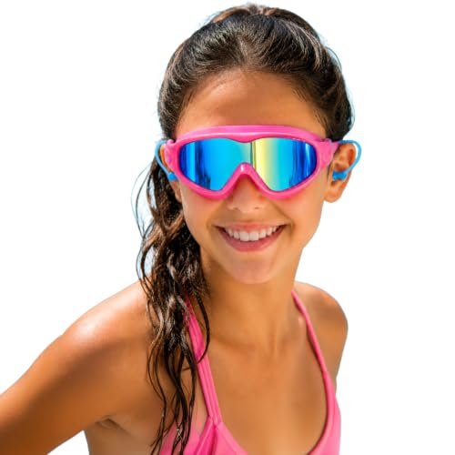 Image of ROVARS Swimming Goggles for Kids with Nose & Ear Plugs, Leakproff Full Frame with Adjustable Strap, Anti Fog and UV Protection for Boys & Girls (2100 Pink, Above 6 Years)