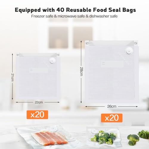 Image of Reusable Ziplock Bags for Food Storage - 20 Small + 20 Medium Vacuum Sealer Bags for Meat Fruits and Veg (40PC White)