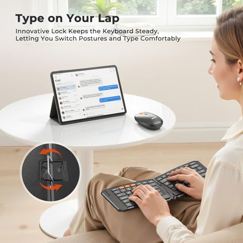 Image of MEETION Ergonomic Foldable Keyboard and Mouse, Portable Bluetooth Keyboard and Mouse for Business Travel, Ultra-Thin Folding Wireless Keyboard Mouse for Windows /Mac /iOS /Andriod, C9880