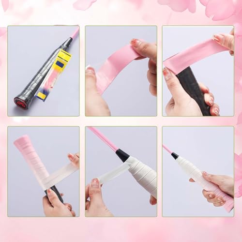 Image of 7Pcs Badminton Racket Grip, Badminton Grip, Tennis Overgrip Tape Self-Adhesive for Tennis /Badminton /Squash Racket Handle Grips (Pink + Yellow + Orange + Peacock Blue + Blue + Green + Purple)