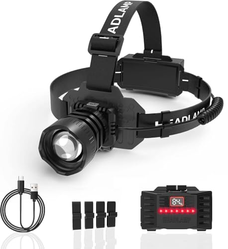 Ehowdin Camping Headlamp Zoomable Motion Sensor with Red Tail Light, 4000High Lumen Headlight with 3 Modes,IP65 Waterproof 90° Adjustable for Hiking Fishing Running Emergency Hard Hat Headlamp
