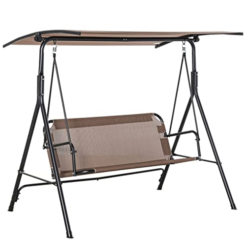 2-Seater Patio Swing Chair, Outdoor Adjustable Canopy Porch Swing With Armrests Fabric And Steel Frame, Brown #TOP23