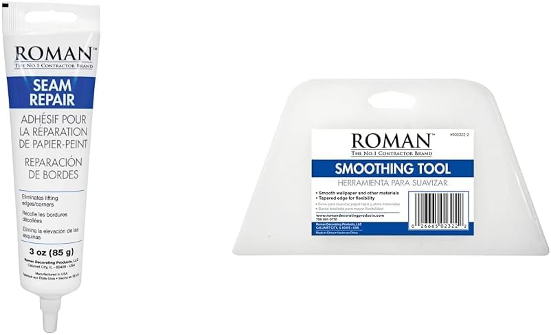 Roman 207802LW 6454 Seam Repair Adhesive 3 Oz and Wallpaper Smoothing Tool for Installation 7.75-Inch Wide