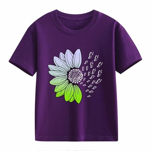 Girls Loose Fit Sunflower Graphic T Shirts Short Sleeve Crewneck Cute Pattern Printed Tops Kids (D-Purple, 12-13 Years)2