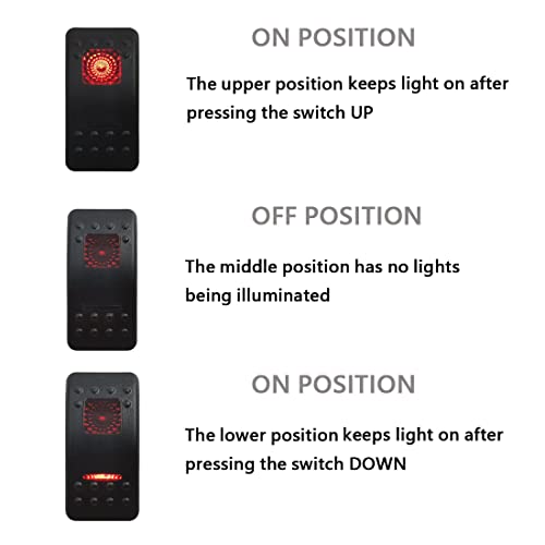 Image of Car Boat Rocker Switch 2 RED Led 7P ON-Off-ON Switch with Wires for Marine Yacht Vehicle Truck SUV ATV UTV, 12V 20A /24V 10A