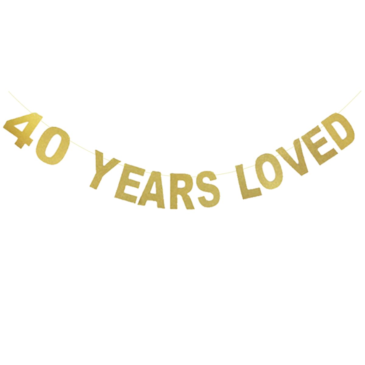 VGRDTM 40th Birthday Decoration,40th Birthday Banner, 40 Years Loved Gold Glitter Banner,Party Decorations with Ribbon
