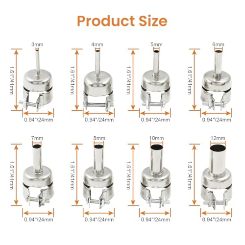 Image of Serplex 8Pcs Hot Air Gun Nozzles 3-12mm Diameter Conical Nozzles Stainless Steel Heat Resistant Universal Adjustable Conical Nozzles for Hot Air Gun