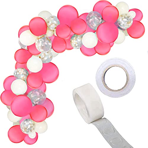 Image of Toyshine 61 Pcs Balloon Party Decoration Combo | 25 White Metallic, 25 Pink Metallic, 10 Confetti Balloons, 1 Tape for Birthday Anniversary Theme Party