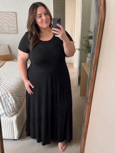 Image of PinkPatty Women's Plus Size Maxi Dresses Short Sleeve Sundress Summer T-Shirt Beach Long Dress with Pockets