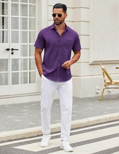 Image of COOFANDY Mens Short Sleeve Casual Button Down Shirts Summer Untucked Dress Shirts with Pocket