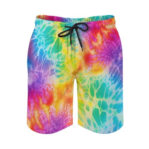 Rainbow Tie Dye Mens Swim Trunks Quick Dry Beach Swimming Shorts with Pockets with Mesh Lining3