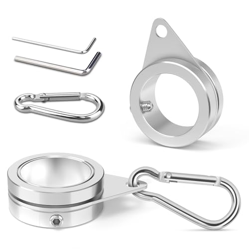 Image of BonyTek 2 Pack Aluminum Alloy Flag Pole Rings, 360 Degree Rotating Flagpole Flag Mounting Rings Spinning Flag Pole Kit with Carabiner for 0.75-1.02Inch Diameter Flagpole (Silver)