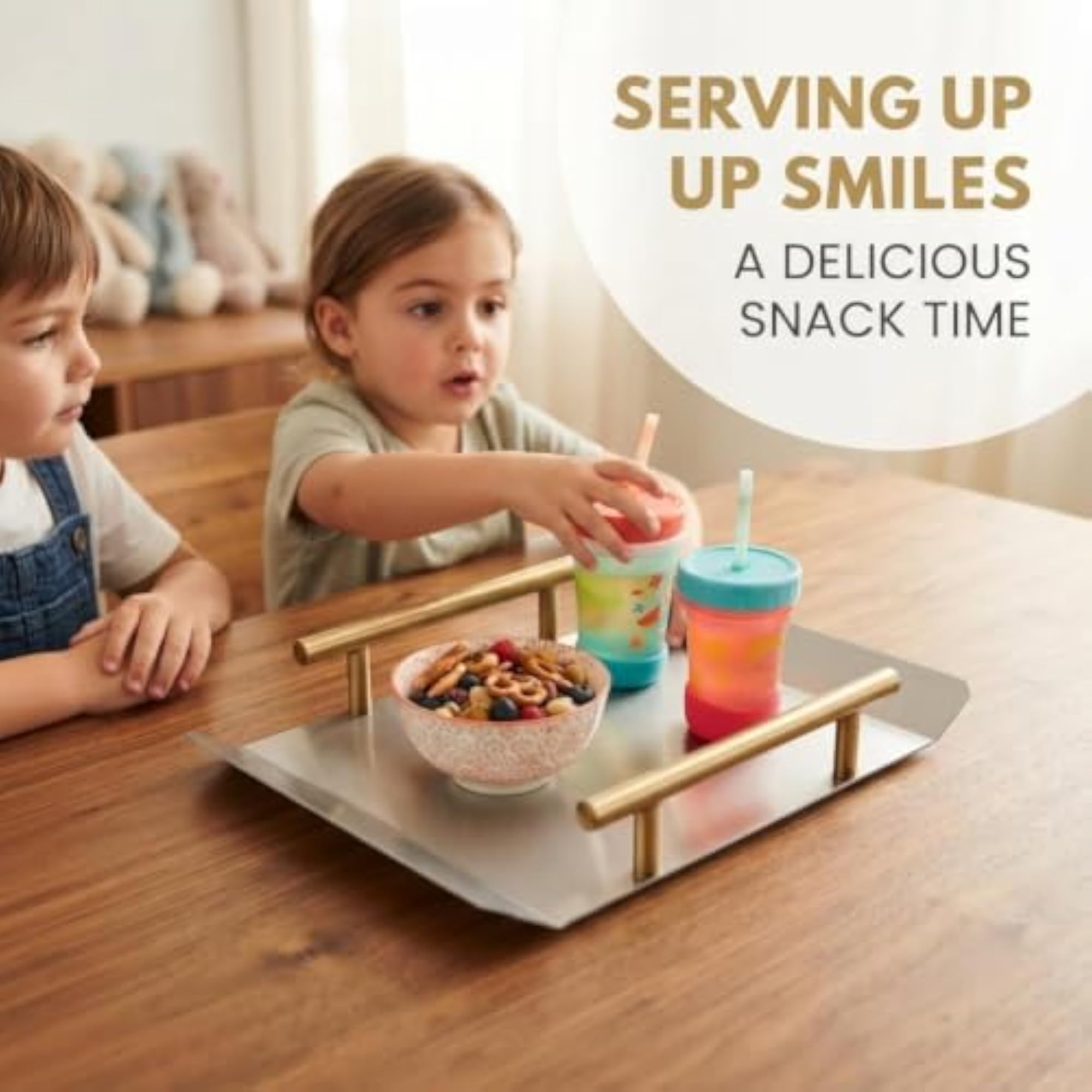 Luxury Stainless Steel Serving Tray with Gold Handle