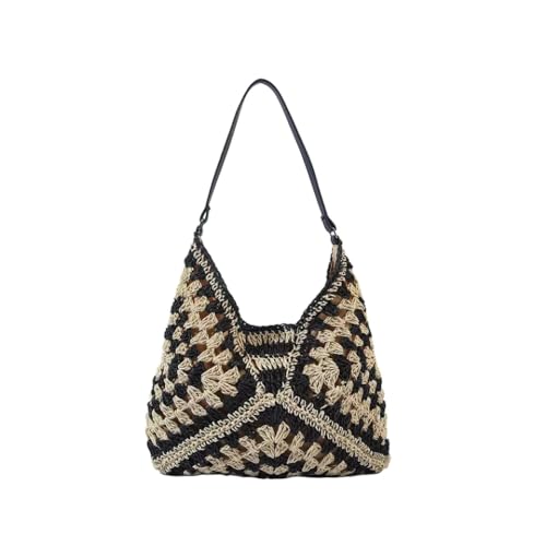 Irsutey Women' Hollowed Out Large Capacity Contrasting Woven Bag Travel Beach Bag Shoulder Bag