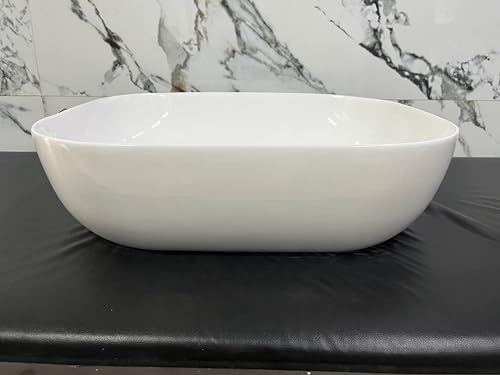 Image of SEA SHORE Wash Basin for Bathroom - Tabletop Ceramic Glossy Countertop Vessel Sink | Modern Designer Basin for Bathroom, Dining Hall & Vanity | 18 x 13 x 5.5 Inch (Dogra White)