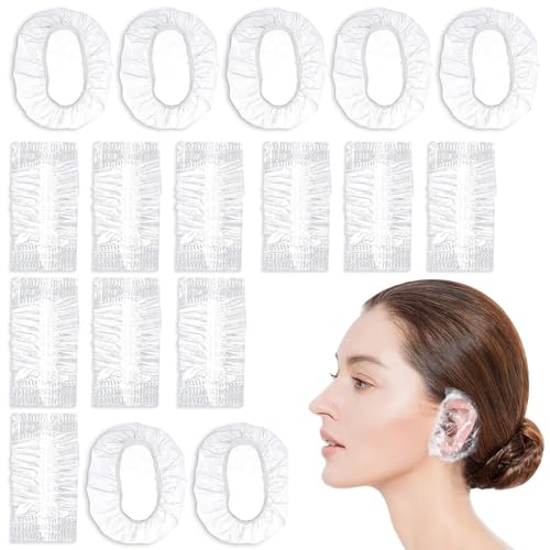 100 Pack Oído Sobre Ducha Orejeras Desechables Oído Fundas Transparentes Protector de Oreja Impermeables Cubierta de Oído Plástico Gorro de Oídopara Tinte para Cabello Ducha Baño Spa