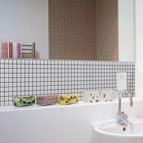 Azulejos Adhesivos Cocina Mosaico blanca Vinilo Cocina Impermeables PVC Protector Salpicaduras Revestimiento Pared Baño Decoración de Muebles Baldosas Adhesivas