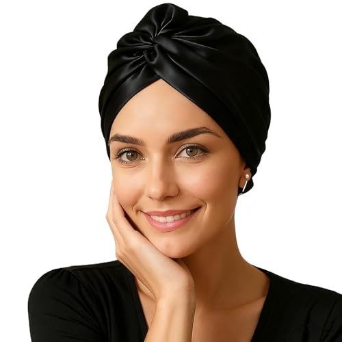 Bonnet en soie double couche pour dormir, bonnet réglable en satin avec 1 élastique à cheveux en satin, bonnet de nuit pour femme et fille