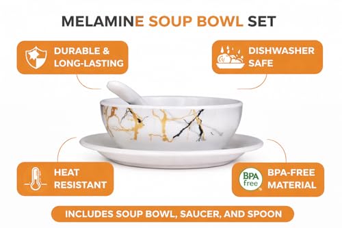 Image of Ariya Melamine Greek Soup Bowl Set Black Gold Harmony Collection Set of 4