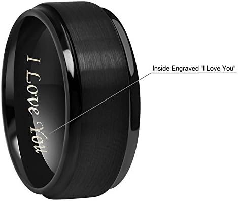 CROWNAL 6mm 8mm 10mm Black Tungsten Wedding Band Ring Engraved I Love You Men Women Step Down Edges Brushed Finish Size 4 To 17 - Image 3