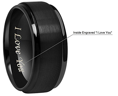 CROWNAL 6mm 8mm 10mm Black Tungsten Wedding Band Ring Engraved I Love You Men Women Step Down Edges Brushed Finish Size 4 To 173