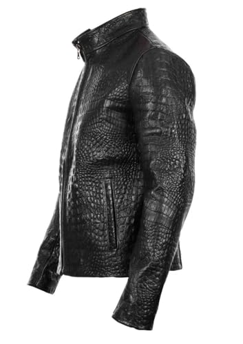 Mens Leather Motorcycle Jacket Genuine Black Alligator Crocodile premium leather skin jacket2