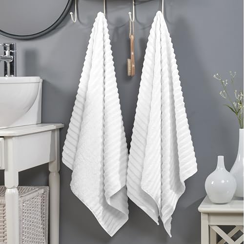 Image of Elegant Comfort 100% Turkish Cotton Corduroy Ribbed Luxury Soft 2 Pack Bath Towels 27 x 54 Inch - Ultra Plush, Absorbent, Quick Dry, Hotel Spa Quality Towels for Bathroom Essentials, White